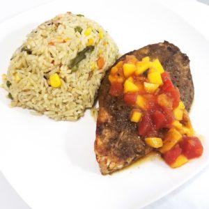 Read more about the article Mango Jerk Salmon with Mix Vegetable Rice