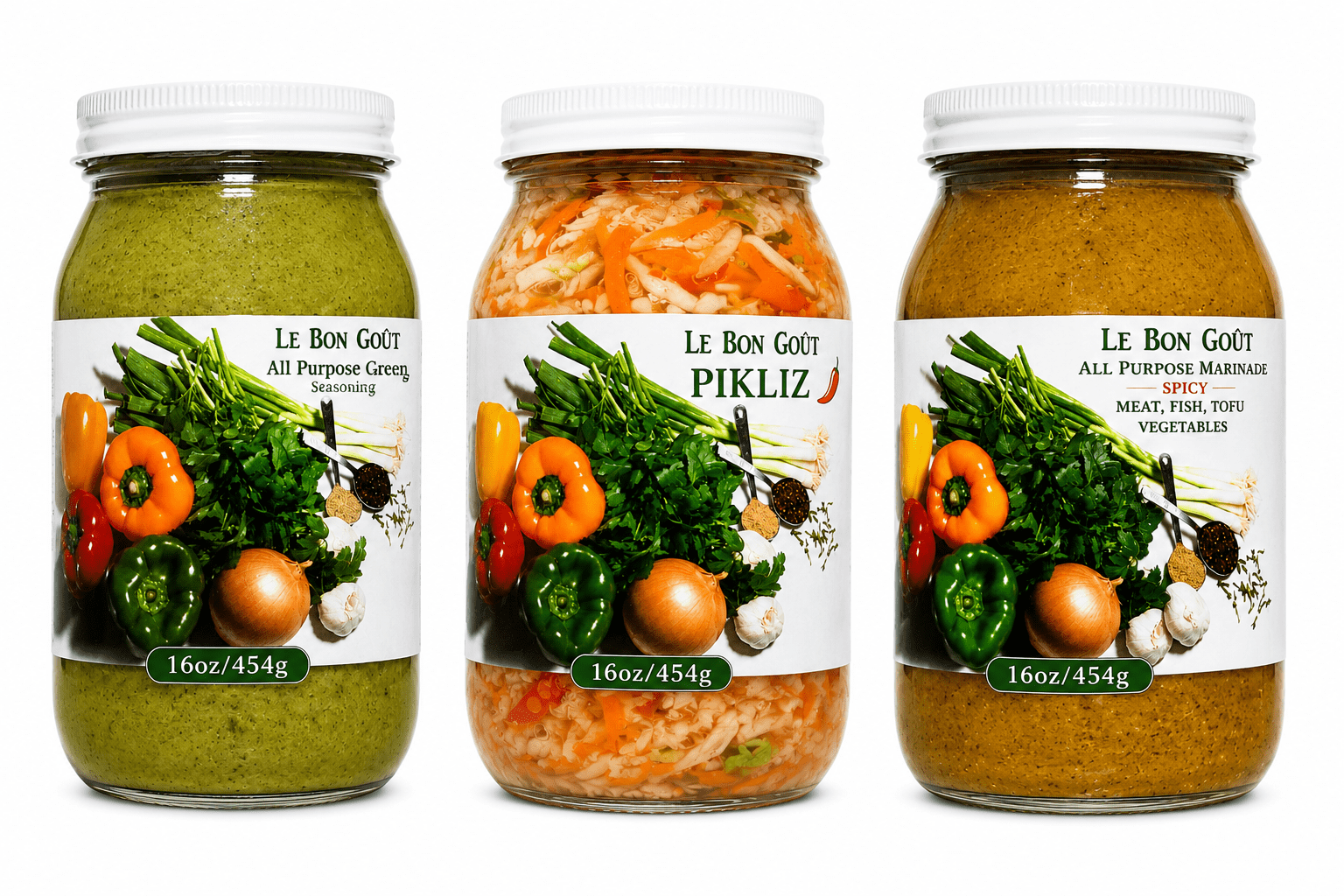 Le Bon Goût Green Seasoning, Marinade & Pikliz Bundle