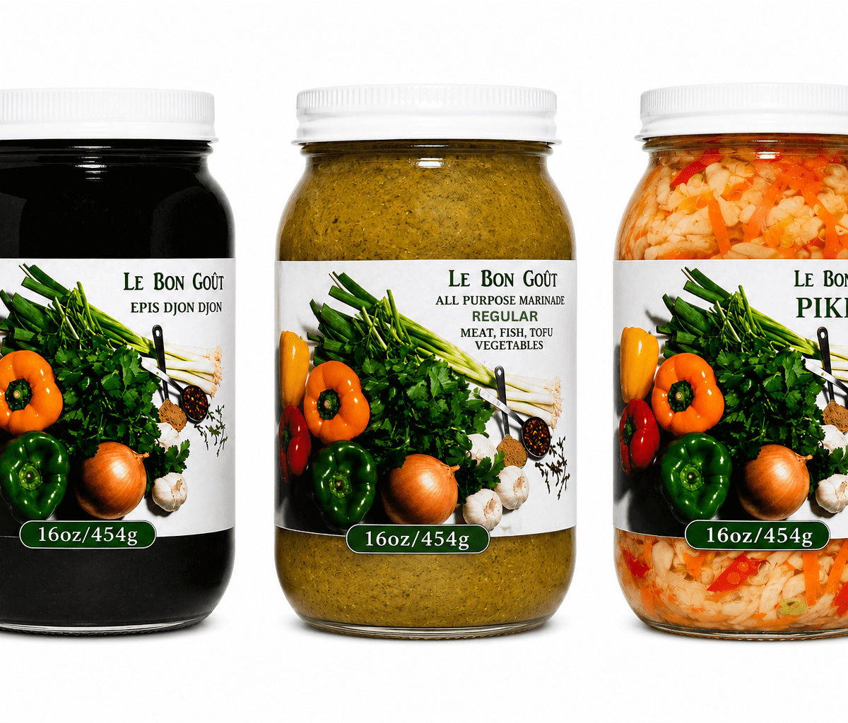 Le Bon Goût Haitian Flavor Bundle | Épis Djon Djon, All-Purpose Marinade & Pikliz