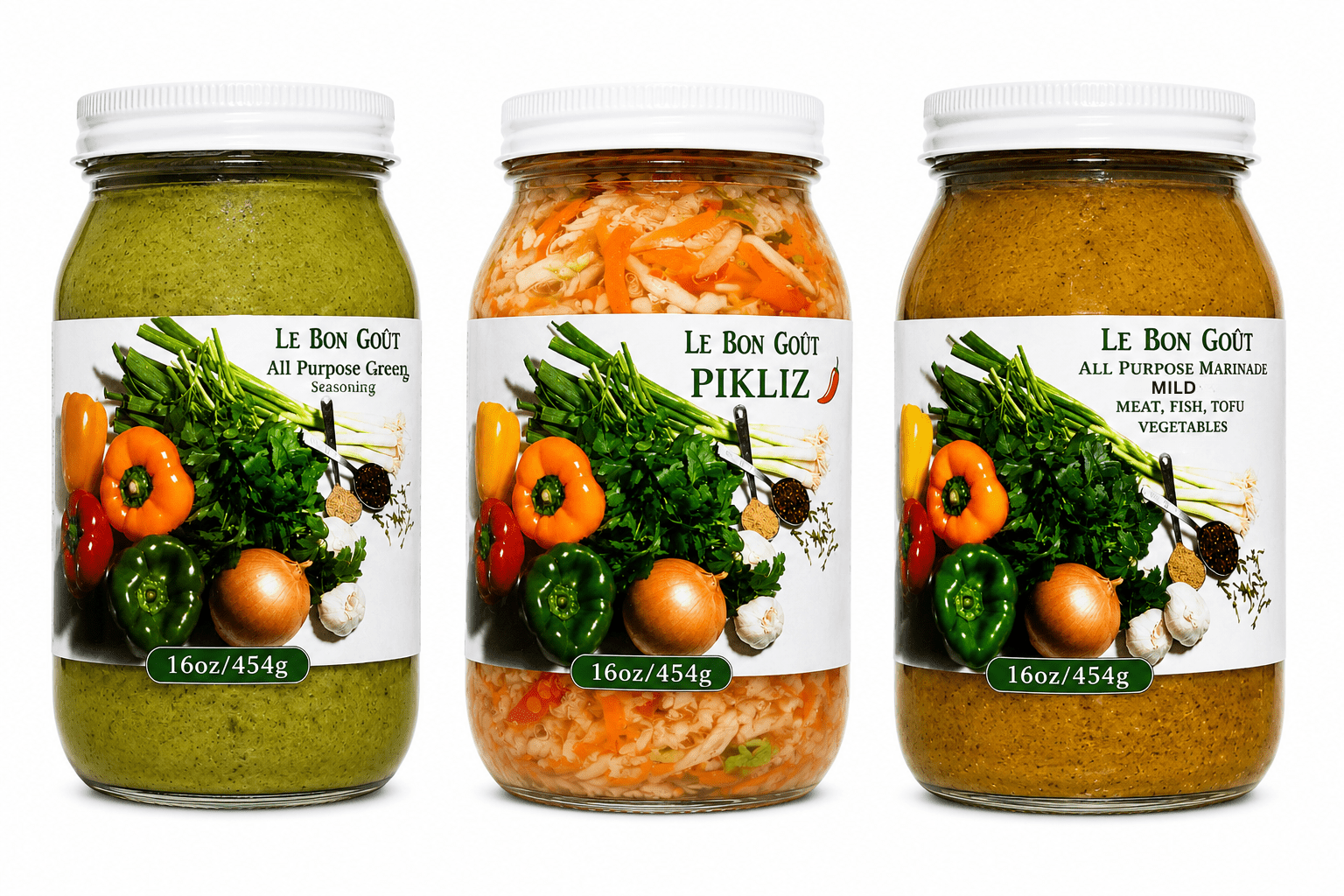 Le Bon Goût Green Seasoning, Marinade & Pikliz Bundle