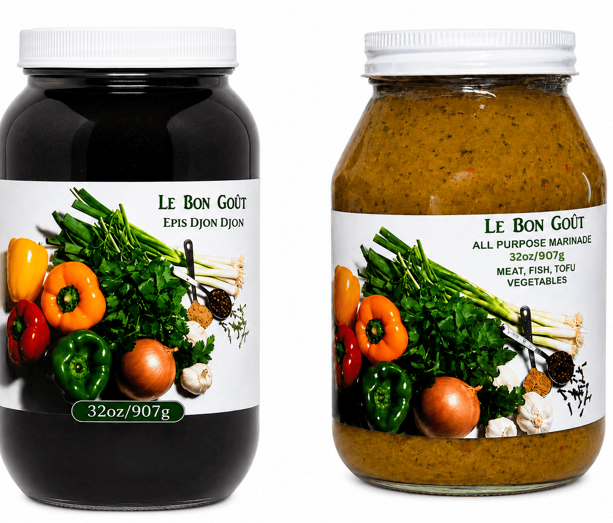 Le Bon Goût Haitian Cooking Bundle | All-Purpose Marinade & Épis Djon Djon Cooking Base | Low-Sodium, Gluten-Free