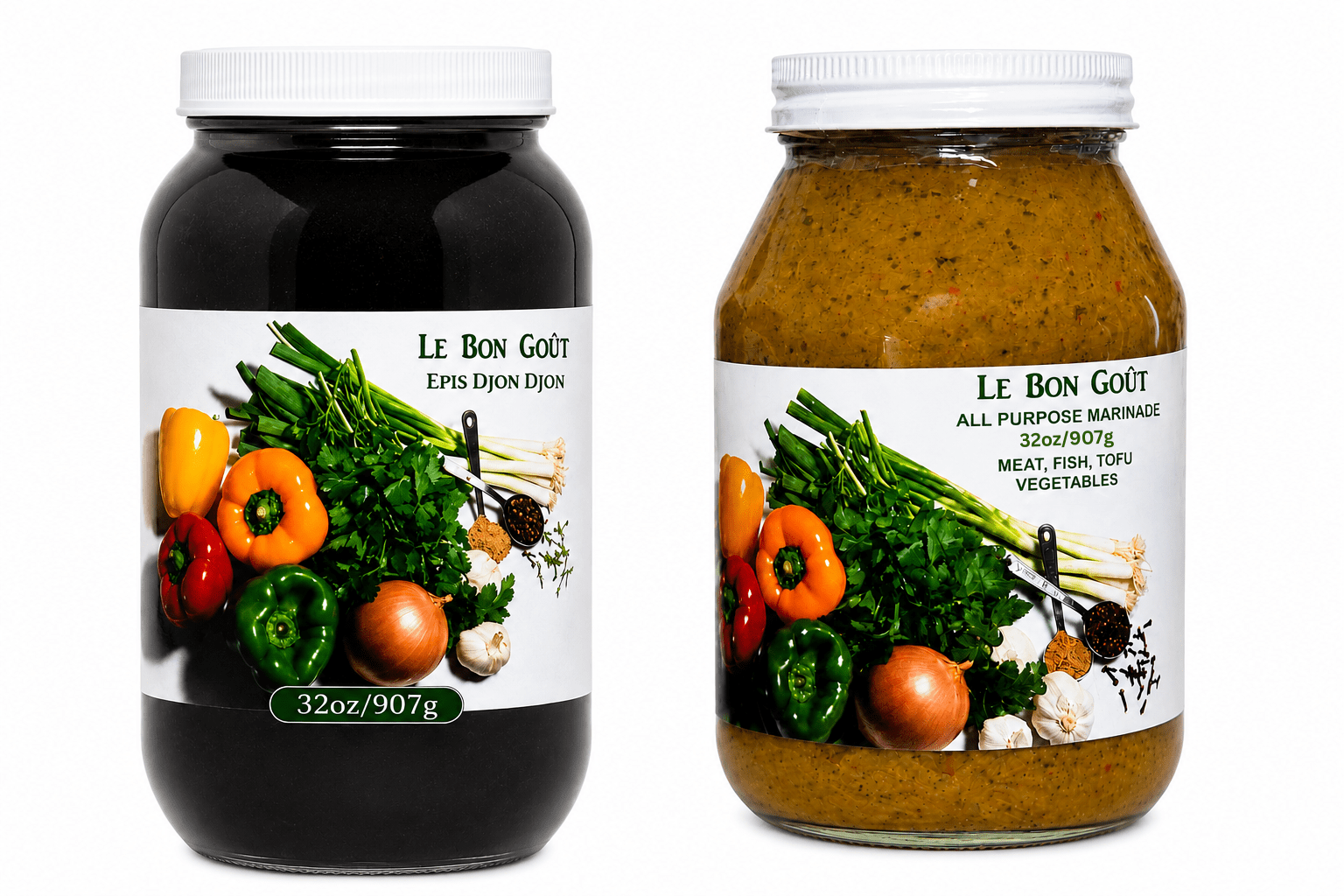 Le Bon Goût Haitian Cooking Bundle | All-Purpose Marinade & Épis Djon Djon Cooking Base | Low-Sodium, Gluten-Free