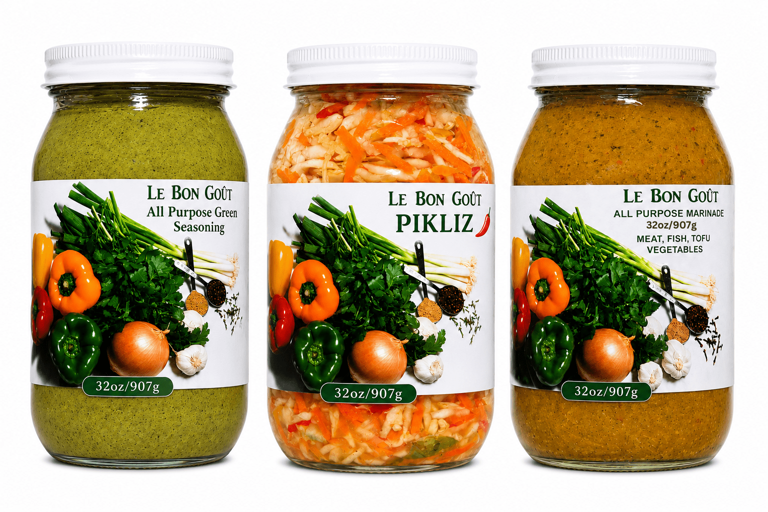 Le Bon Goût Green Seasoning, Marinade & Pikliz Bundle