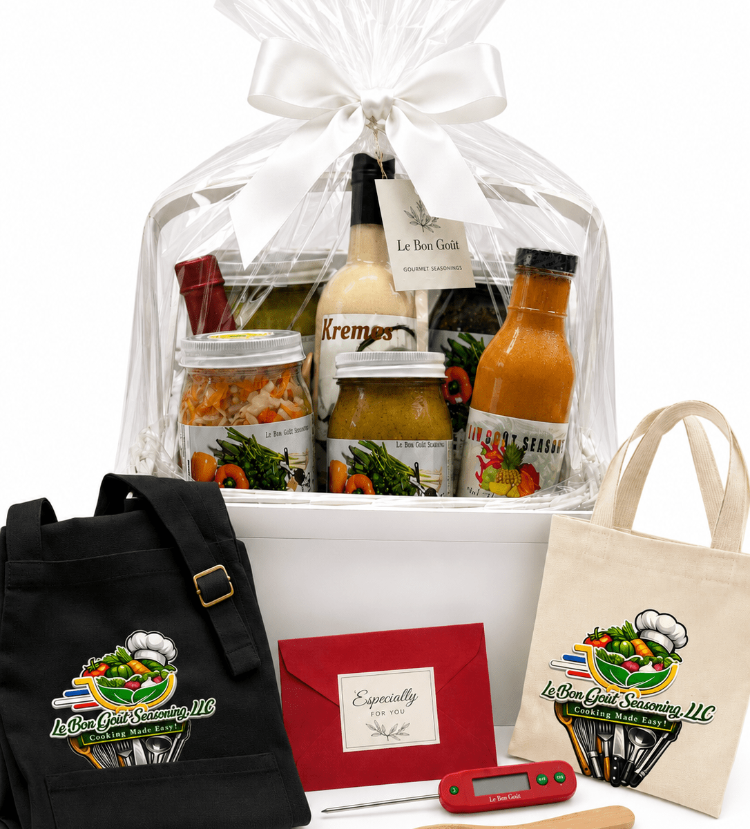 Le Bon Goût Haitian Gourmet Gift Basket | Personalized Caribbean Seasoning & Hot Sauce Gift Set