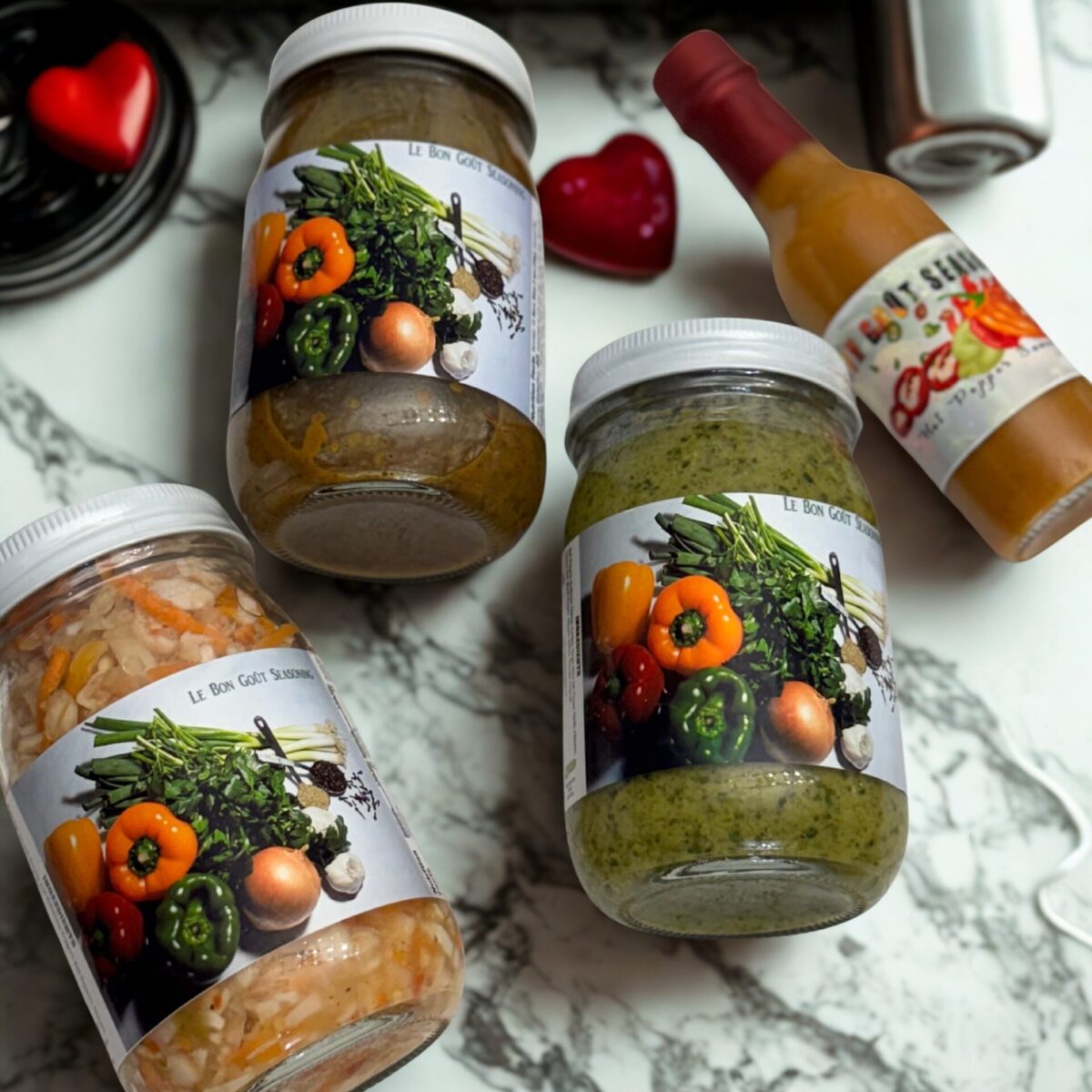 Haitian Seasoning Gourmet Gift Basket: Kremas, Green, Meat, Djon Djon Epis, Pikliz & Hot Pepper Sauces (Personalized Gift Caribbean Set)